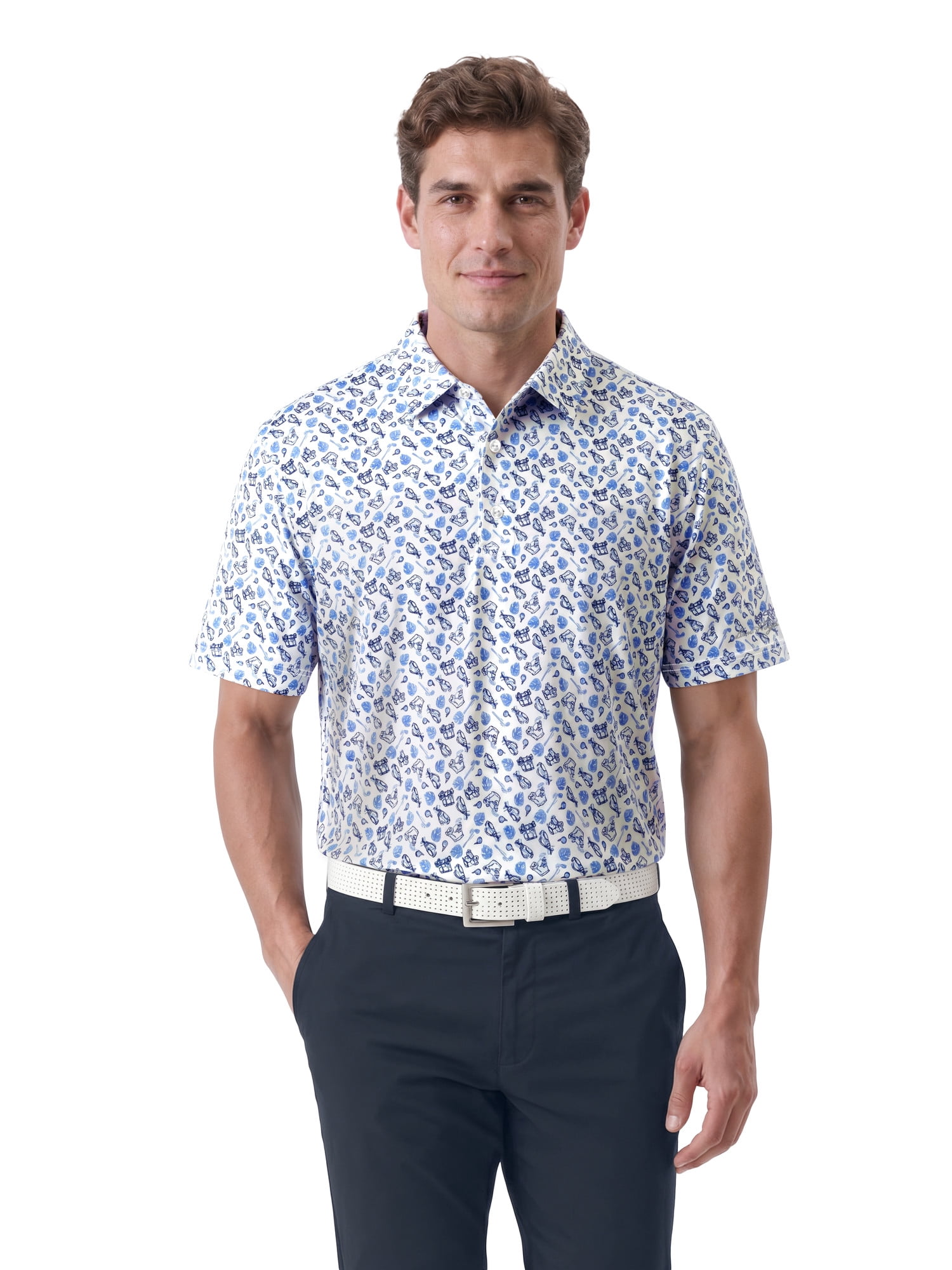 Ben Hogan Performance Men’s & Big Men's All-Over Tossed Print Short Sleeve Golf Polo Shirt, Sizes S-4XLT