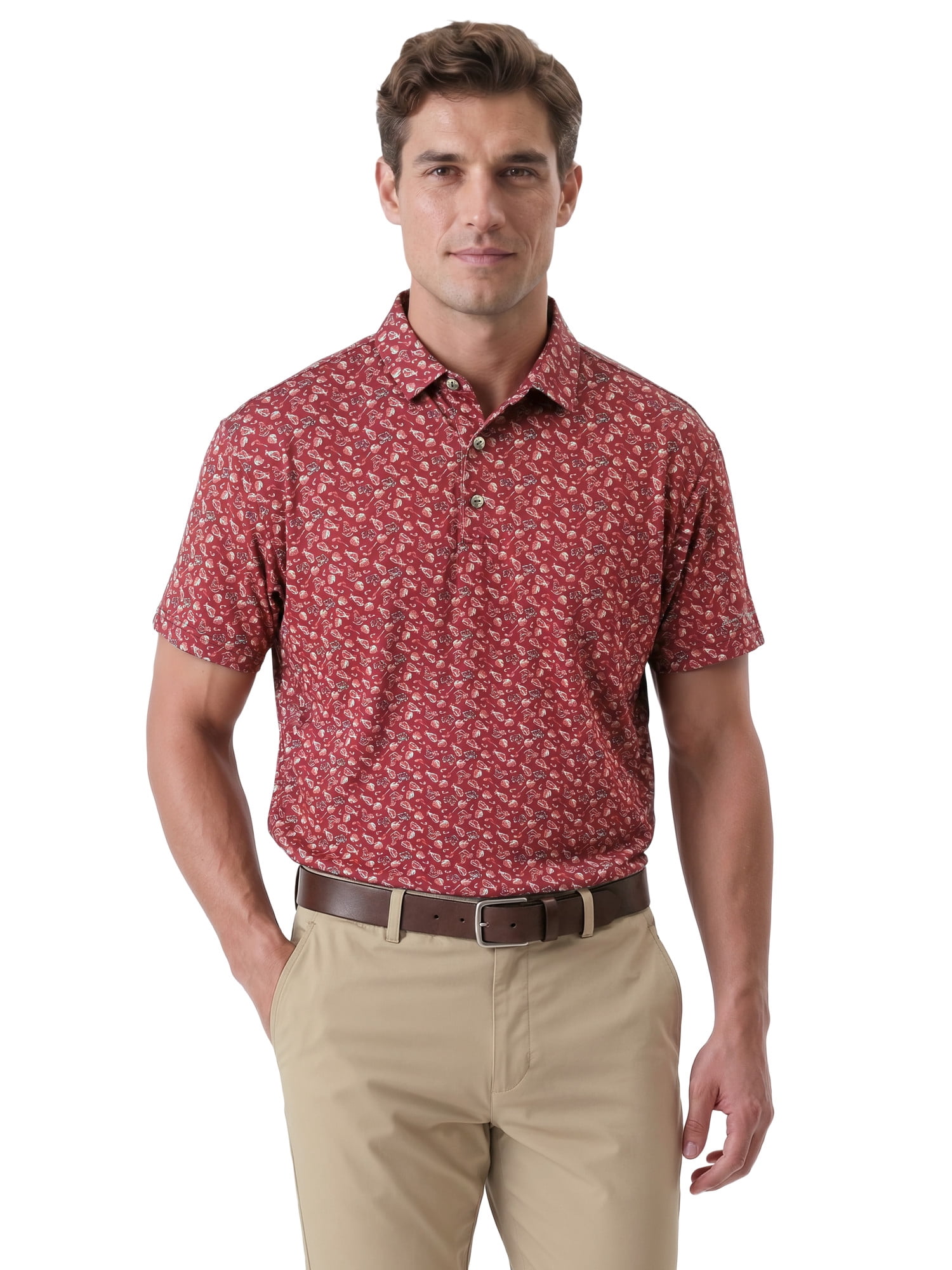 Ben Hogan Performance Men’s & Big Men's All-Over Tossed Print Short Sleeve Golf Polo Shirt, Sizes S-4XLT