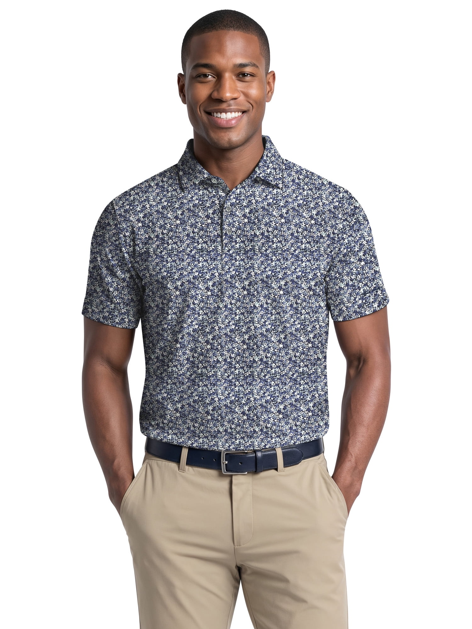 Ben Hogan Performance Men's & Big Men's Micro Floral Print Short Sleeve Polo Shirt, up to 5XB