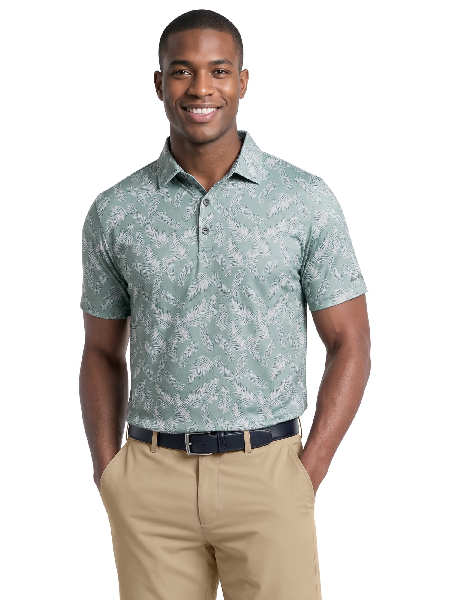 Ben Hogan Performance Men's & Big Men's Fall Leaf Print Short Sleeve Polo Shirt, Sizes S-4XLT
