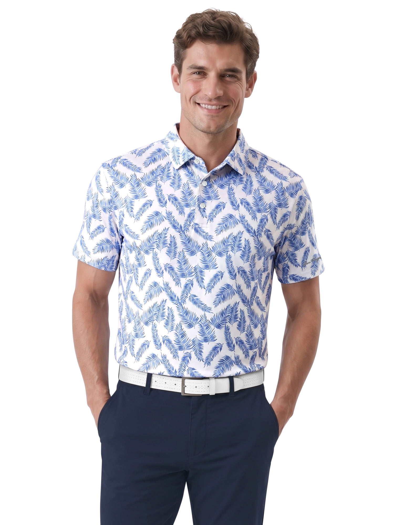 Ben Hogan Performance Men's & Big Men's Fall Leaf Print Short Sleeve Polo Shirt, Sizes S-4XLT