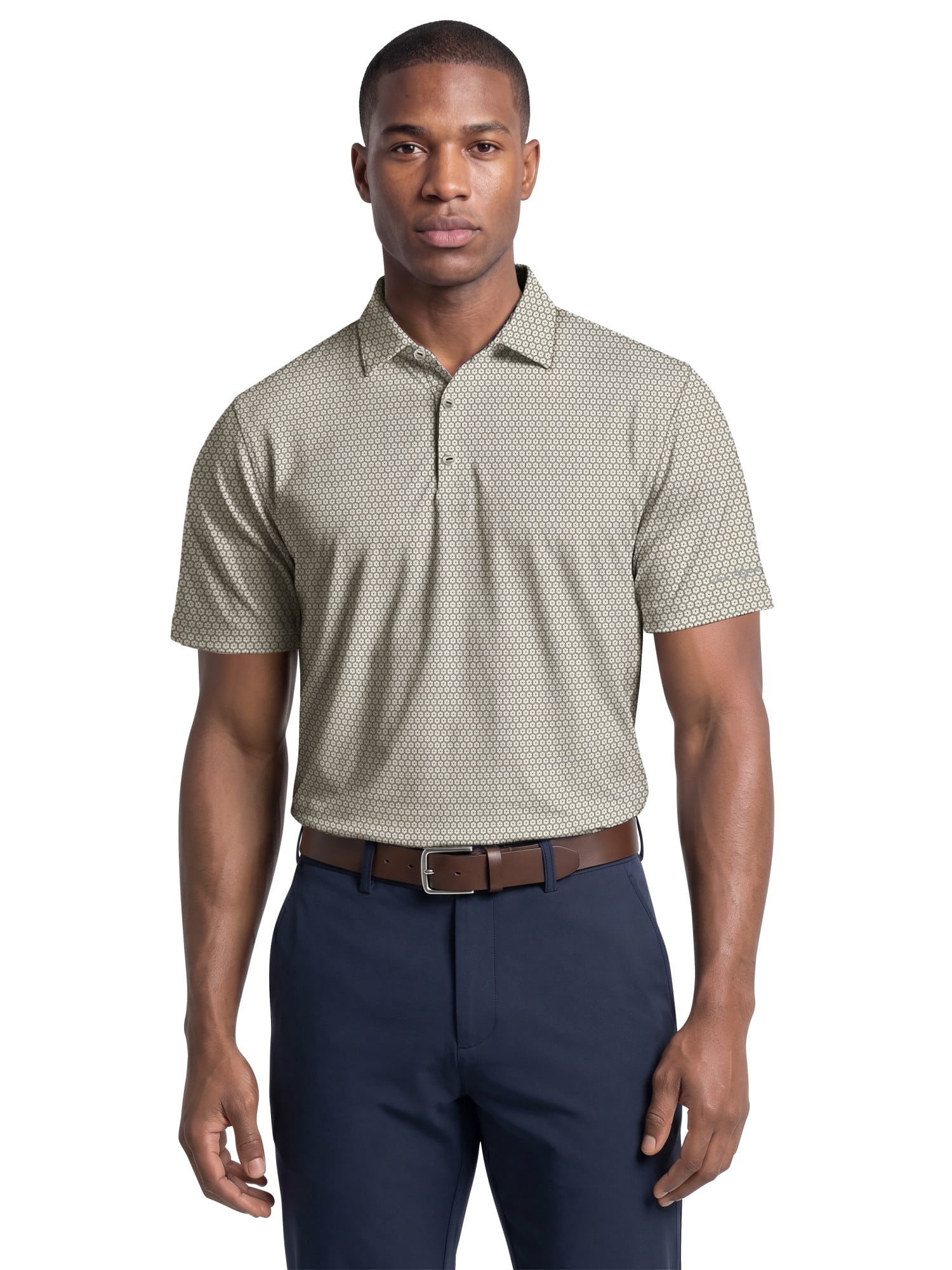 Ben Hogan Performance Men's & Big Men's Flower Geo Print Short Sleeve Golf Polo Shirt, Sizes S-4XLT