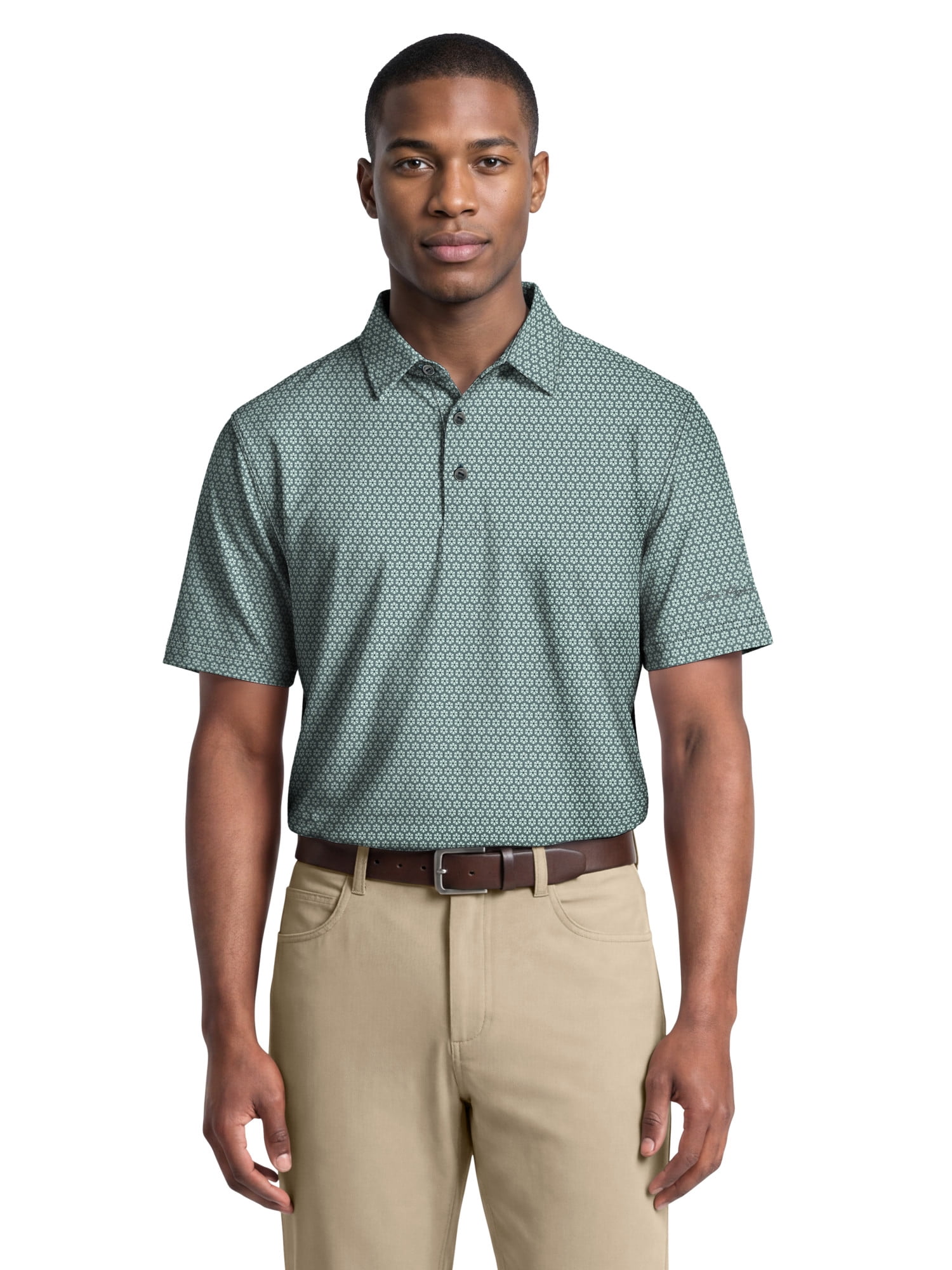 Ben Hogan Performance Men's & Big Men's Flower Geo Print Short Sleeve Golf Polo Shirt, Sizes S-4XLT