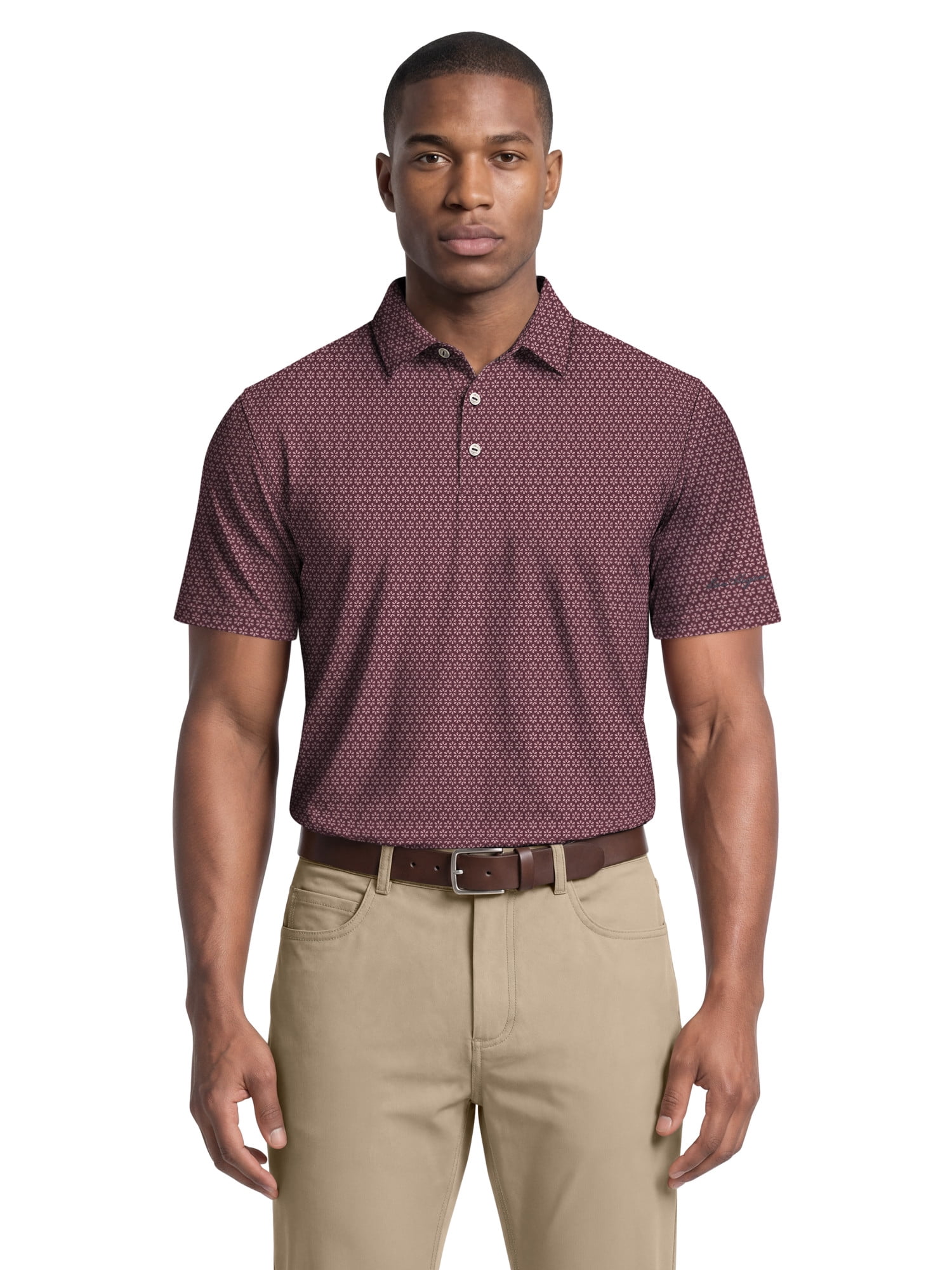 Ben Hogan Performance Men's & Big Men's Flower Geo Print Short Sleeve Golf Polo Shirt, Sizes S-4XLT