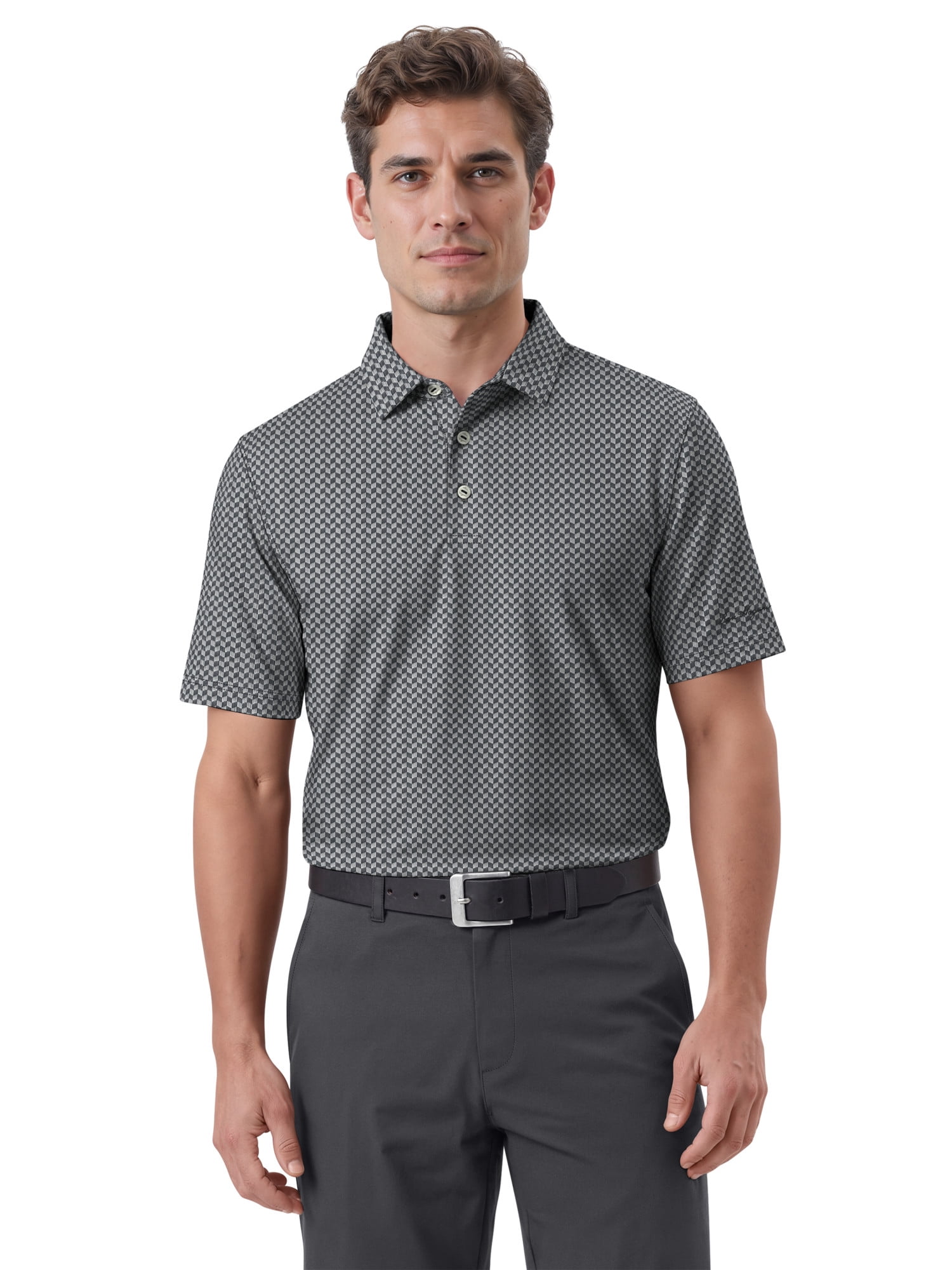 Ben Hogan Performance Men's & Big Men's Herringbone Print Short Sleeve Golf Polo Shirt, Sizes S-4XLT