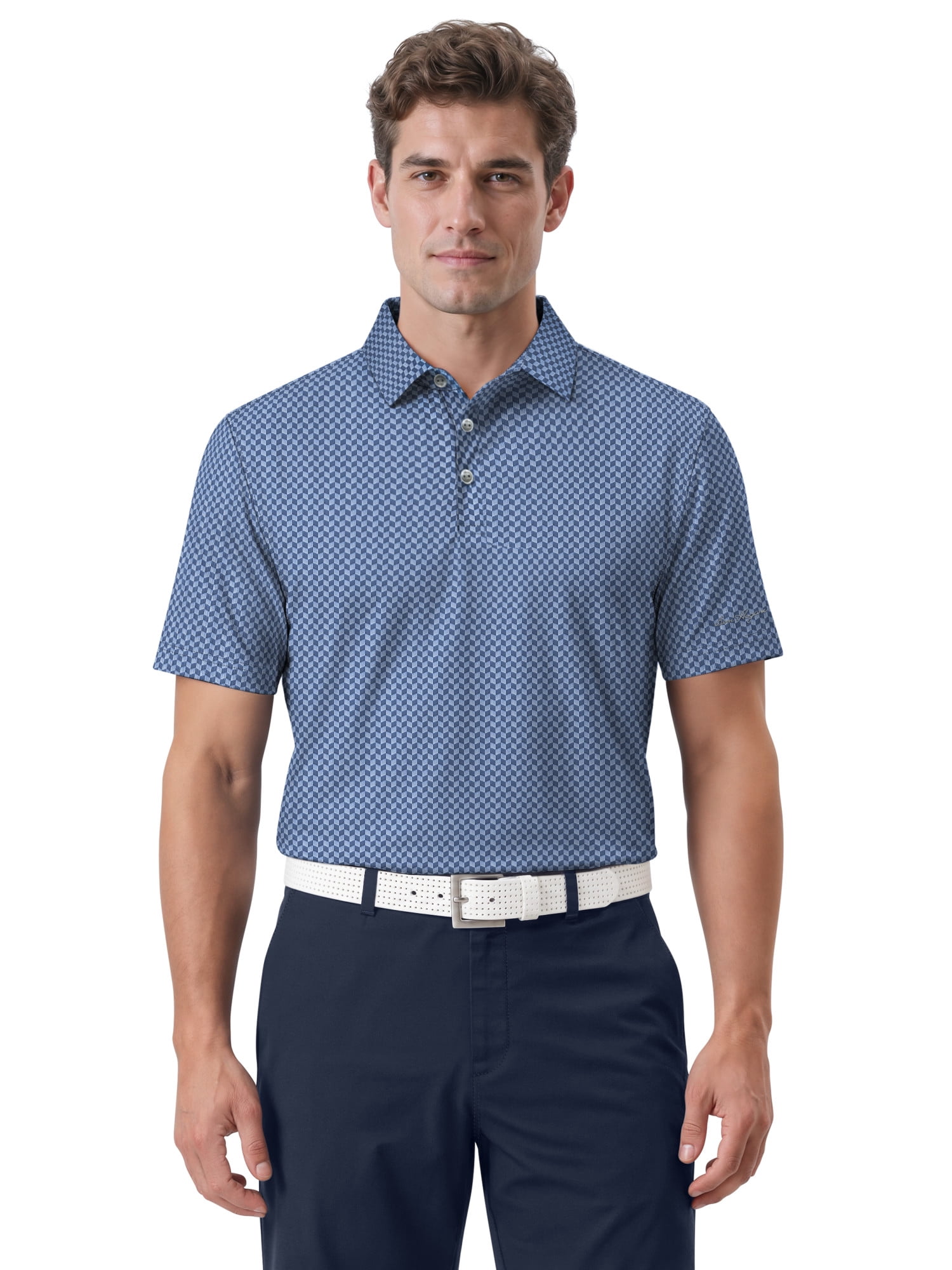 Ben Hogan Performance Men's & Big Men's Herringbone Print Short Sleeve Golf Polo Shirt, Sizes S-4XLT