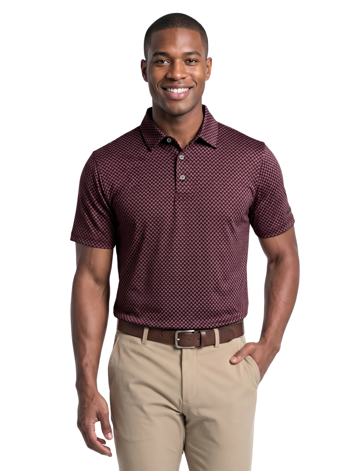Ben Hogan Performance Men's & Big Men's Herringbone Print Short Sleeve Golf Polo Shirt, up to 5XL