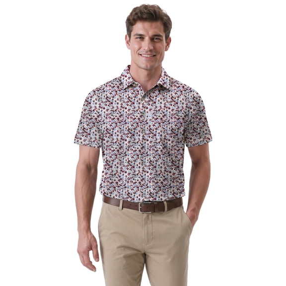 Ben Hogan Performance Men's & Big Men's Micro Floral Print Short Sleeve Polo Shirt, Sizes S-4XLT