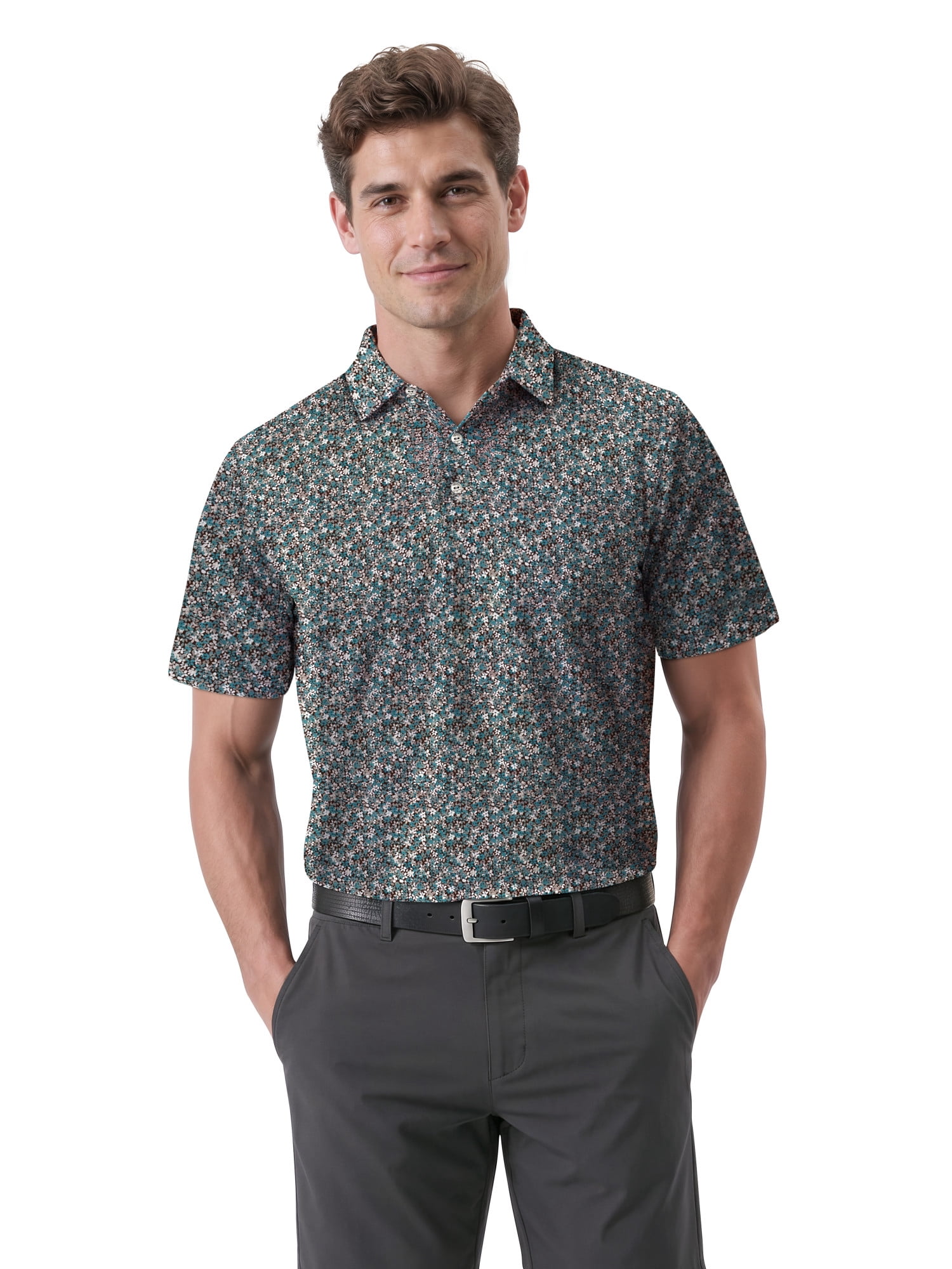 Ben Hogan Performance Men's & Big Men's Micro Floral Print Short Sleeve Polo Shirt, Sizes S-4XLT