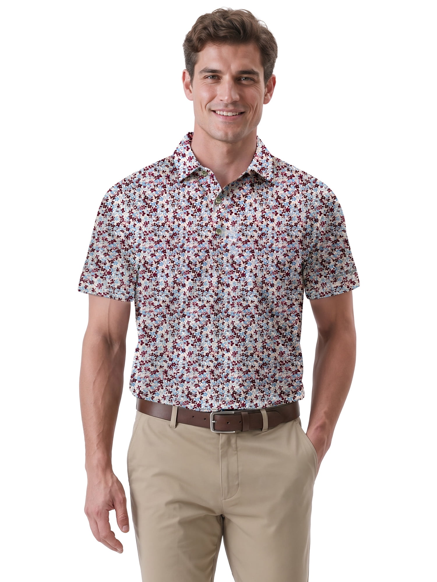 Ben Hogan Performance Men's & Big Men's Micro Floral Print Short Sleeve Polo Shirt, Sizes S-4XLT
