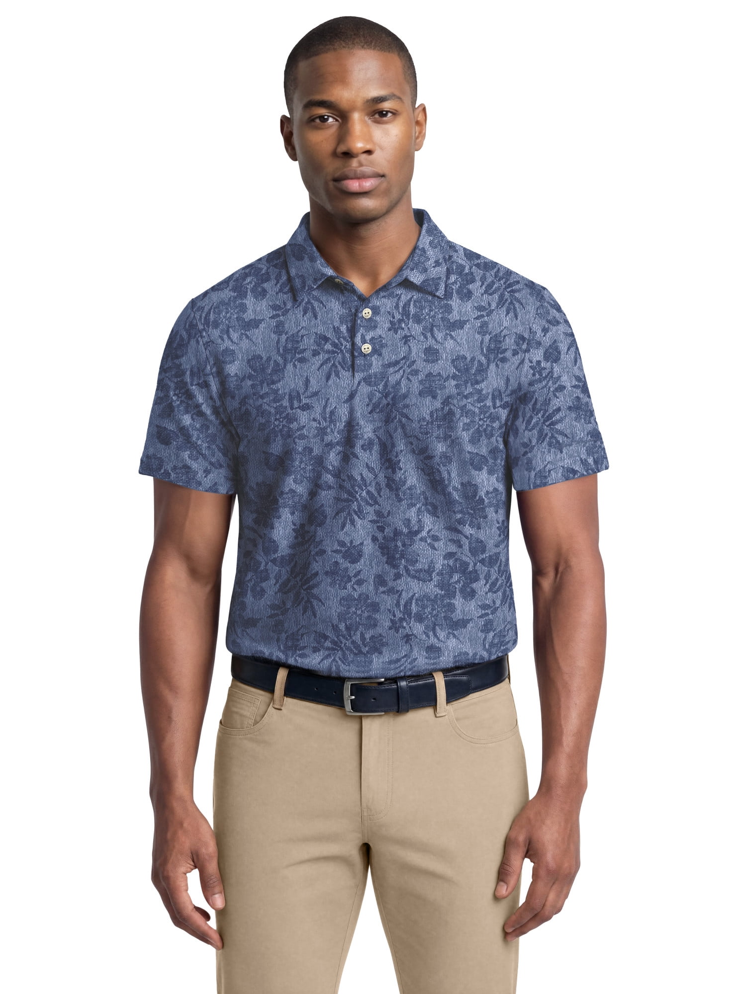 Ben Hogan Performance Men's & Big Men's Textured Botanical Print Short Sleeve Polo Shirt, Sizes S-4XLT