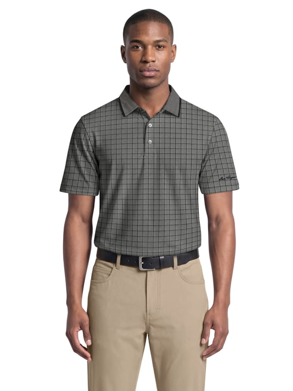 Performance Men's & Big Men's Windowpane Jacquard Short Sleeve Golf Polo Shirt, Sizes S-4XLT
