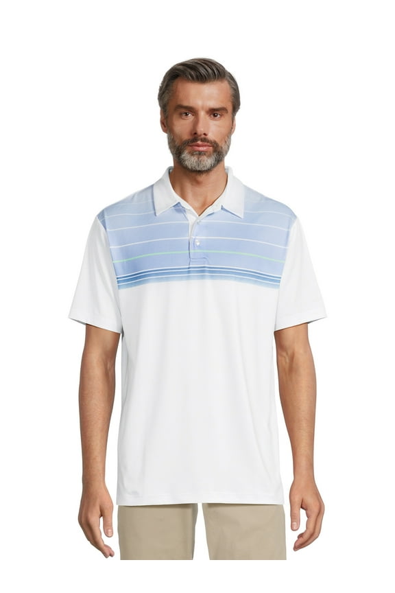 Performance Men's Chest Striped Golf Polo Shirt, Sizes S-5XL