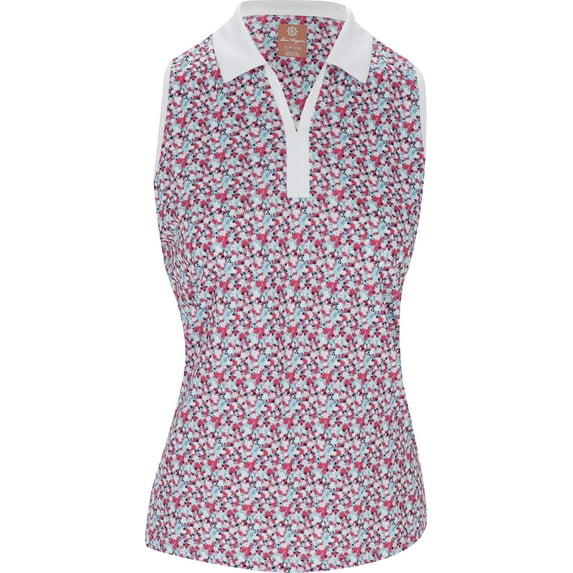 Ben Hogan Sleeveless Colorblocked Mini Floral Bright White/Multi Shirt Women S