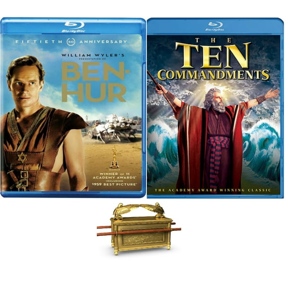 Ben Hur & The Ten Commandments Charlton Heston Double Feature 2 Blu Ray Set Includes Bonus Ark of The Covenants Art Card