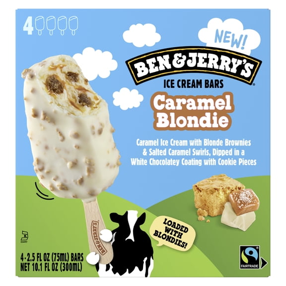Ben & Jerry's Caramel Blondie Ice Cream Bars, 10.1 fl oz, 4 Count