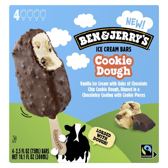 Ben & Jerry's Cookie Dough Ice Cream Bars, 10.1 fl oz, 4 Count