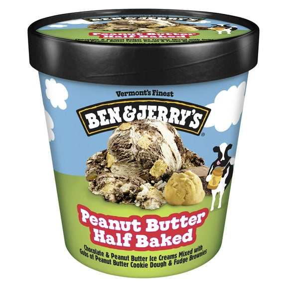 Ben & Jerry's Peanut Butter Half Baked Ice Cream Cage-Free Eggs Kosher Milk, 1 Pint