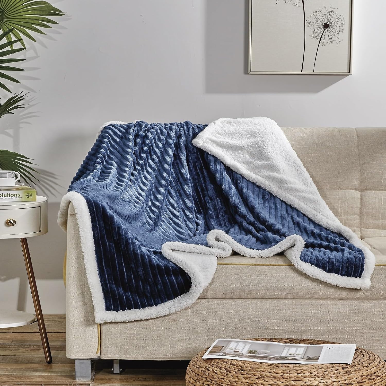 Navy Corduroy Sherpa Reversible Throw Blanket 50" x 60"