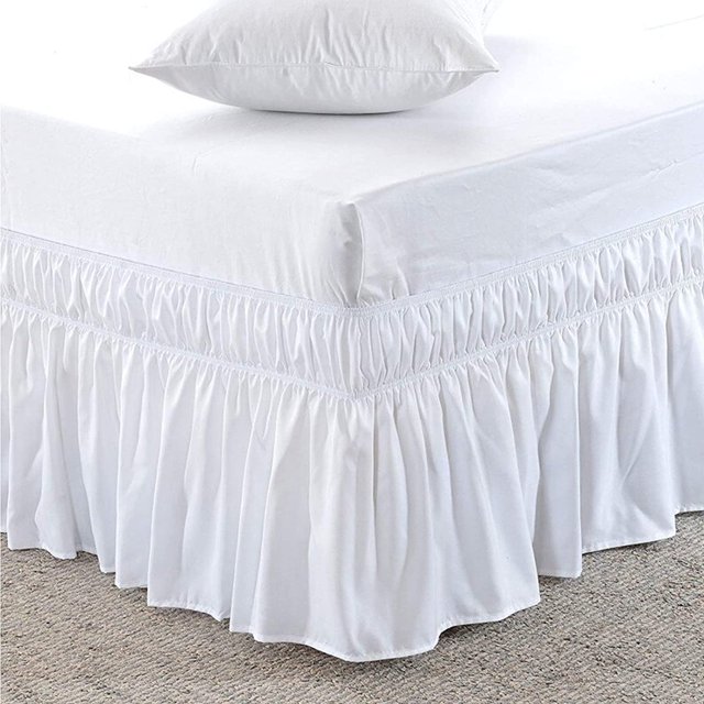 Ben&Jonah EasyWrap White Elastic Ruffled Bed Skirt with 16" Drop