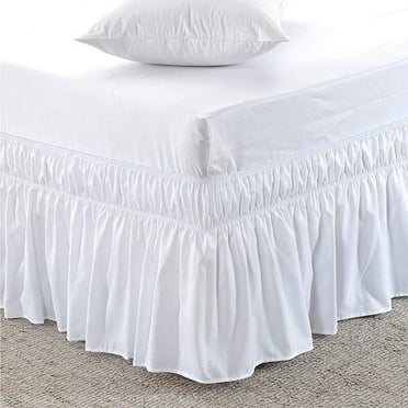 Ben&Jonah EasyWrap White Elastic Ruffled Bed Skirt with 16" Drop - Queen/King