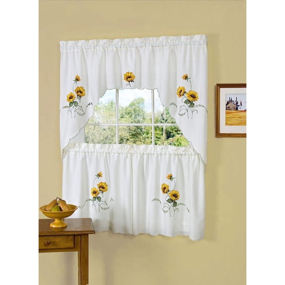Ben&Jonah PrimeHome Collection Sunshine Embellished Tier and Swag Window Curtain Set - 58x24