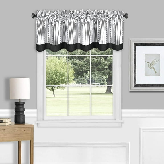 Ben&Jonah Simple Elegance Laurel Window Curtain Valance - 58" W x 14" L - Black/White