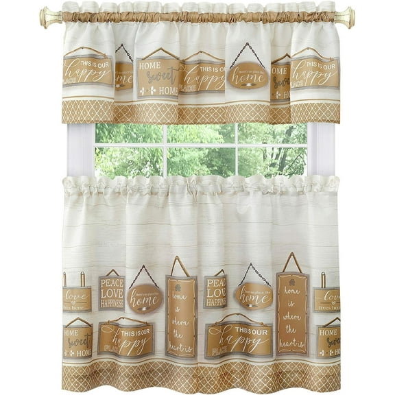 Ben&Jonah Simple Elegance Modern Farmhouse Tier and Valance Window Curtain Set - 58x36 - Tan