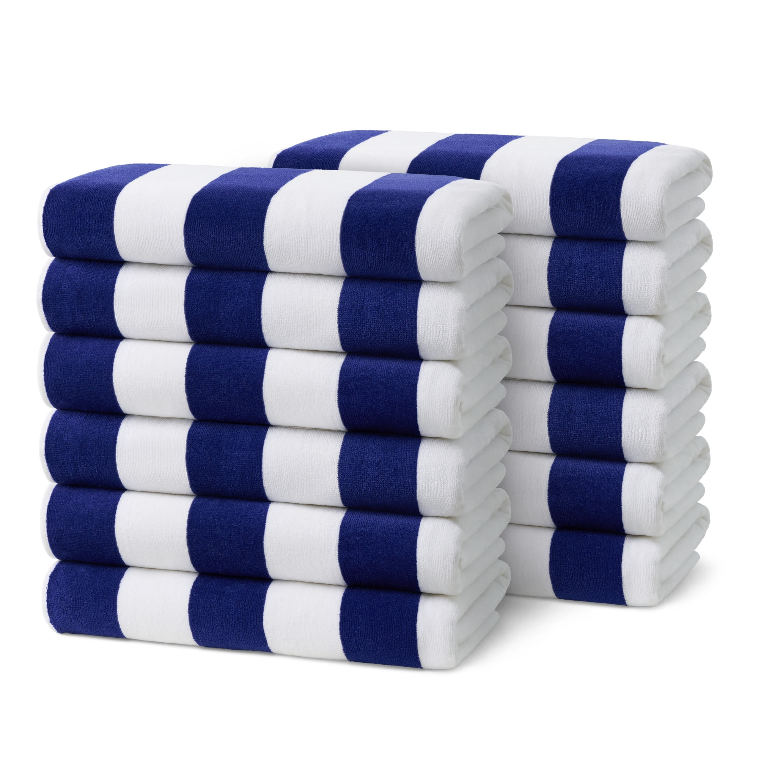 Ben Kaufman Joey Velour Striped Towel - Oversized & Absorbent Striped Beach Towels - Colorful Yarn Dye Stripe Cotton Towel for Swimming & More - Lightweight & Soft Swim Towels - Blue, 12 Pack