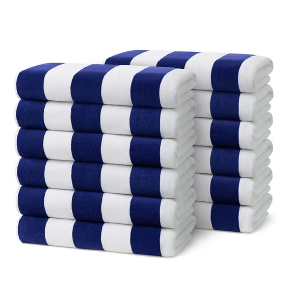 Ben Kaufman Joey Velour Striped Towel - Oversized & Absorbent Striped Beach Towels - Colorful Yarn Dye Stripe Cotton Towel for Swimming & More - Lightweight & Soft Swim Towels - Blue, 12 Pack
