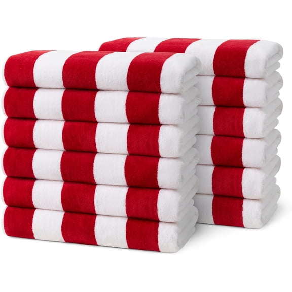 Ben Kaufman Joey Velour Striped Towel - Oversized & Absorbent Striped Beach Towels - Colorful Yarn Dye Stripe Cotton Towel for Swimming & More - Lightweight & Soft Swim Towels (Red, 4 Pack)