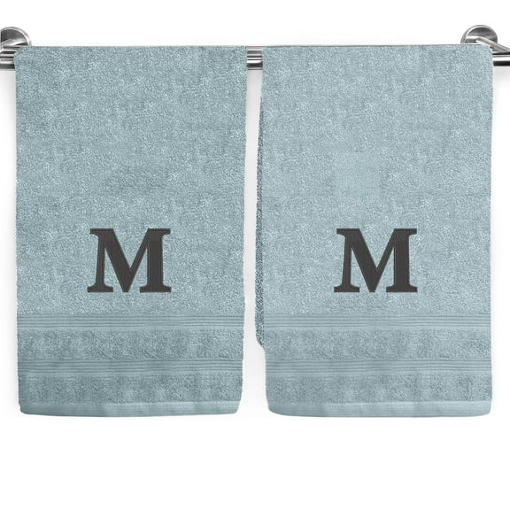 Ben Kaufman Sales Custom Aqua Monogrammed Hand Towels for Bathroom Set of 2-100% Cotton 17" x 28" Customized with Initial M