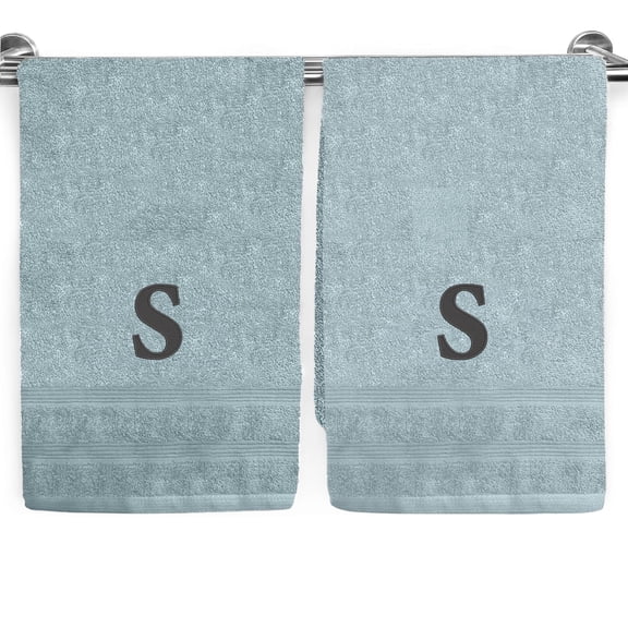Ben Kaufman Sales Custom Aqua Monogrammed Hand Towels for Bathroom Set of 2-100% Cotton 17" x 28" Customized with Initial S