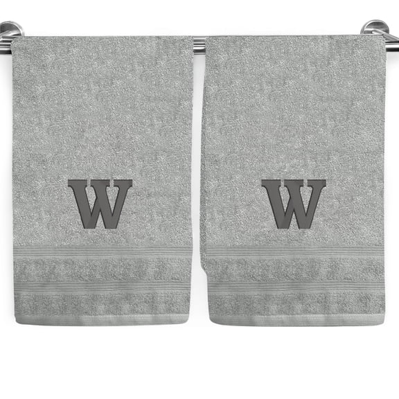 Ben Kaufman Sales Custom Light Gray Monogrammed Hand Towels for Bathroom Set of 2-100% Cotton 17" x 28" Customized with Initial W