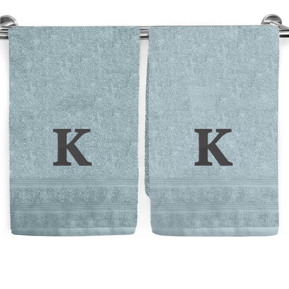 Ben Kaufman Sales Custom Aqua Monogrammed Hand Towels for Bathroom Set of 2-100% Cotton 17" x 28" Customized with Initial K