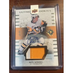 Ben Kindel 2025-26 Upper Deck Ultimate Collection Rookies Patch Auto RPA #19/99 Penguins Pittsburgh Penguins NHL Autographed Ice Hockey Trading Card