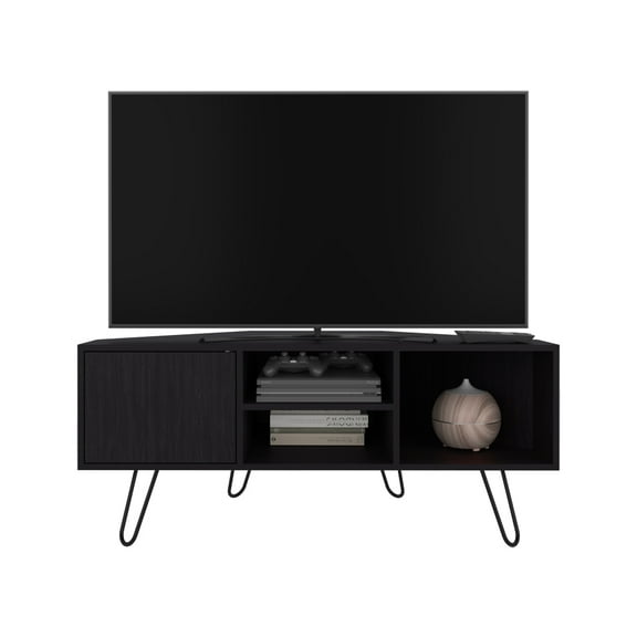 Ben Lomond Black Engineered Wood Corner TV Stand for Living Room & Bedroom, Mid-Century Modern Style, 45.3" W x 19.7" H, Compact & Stable Entertainment Console