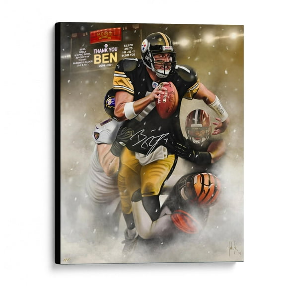 Ben Roethlisberger Pittsburgh Steelers Autographed Stretched 36" x 48" Original Canvas Artwork - Art by Jordan Spector - #1 of a Limited Edition 1 - Fanatics Authentic Certified