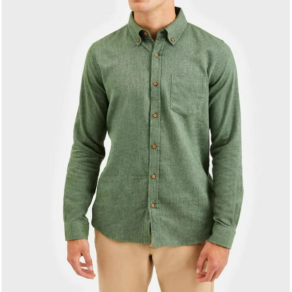 Ben Sherman Camisa de franela con cuello de manga larga verde militar para hombre SMALL