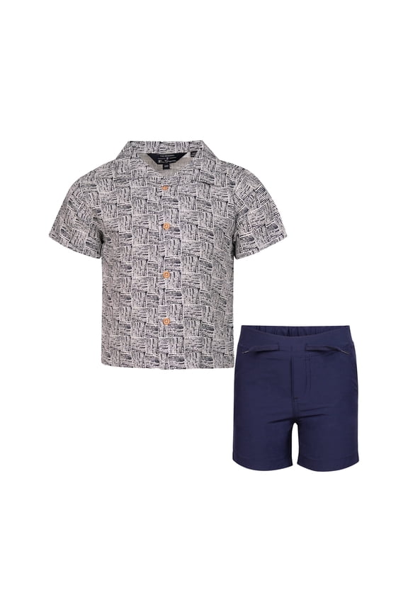 Clothes Boys’ 2-Piece Linen-Tech Short Outfit Set – Includes Short Sleeve Button-Down Shirt & Shorts, Comfortable Everyday Clothing for Baby, Toddler & Big Boys Sizes (12M-14)