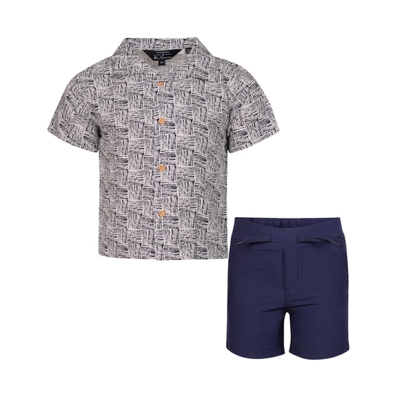 Ben Sherman Clothes Boys’ 2-Piece Linen-Tech Short Outfit Set – Includes Short Sleeve Button-Down Shirt & Shorts, Comfortable Everyday Clothing for Baby, Toddler & Big Boys Sizes (12M-14)