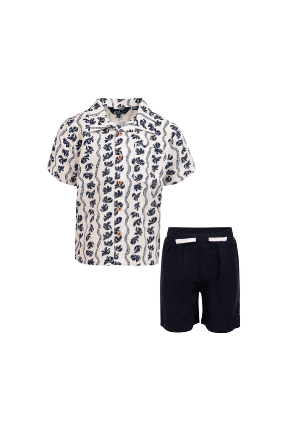 Clothes Boys’ 2-Piece Rayon-Linen Cabana Short Outfit Set – Includes Short Sleeve Button-Down Shirt & Shorts, Comfortable Summer Clothing for Baby, Toddler & Big Boys Sizes (12M-14)
