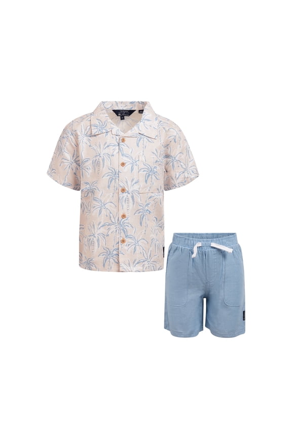 Clothes Boys’ 2-Piece Rayon-Linen Cabana Short Outfit Set – Includes Short Sleeve Button-Down Shirt & Shorts, Comfortable Summer Clothing for Baby, Toddler & Big Boys Sizes (12M-14)