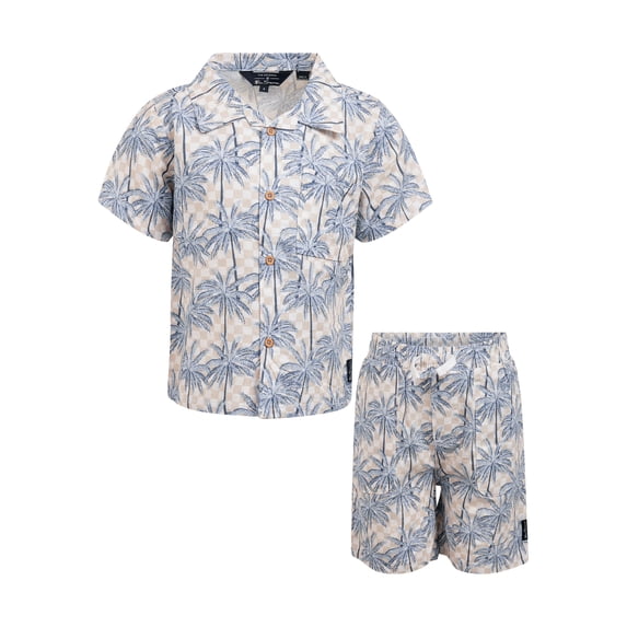 Ben Sherman Clothes Boys’ 2-Piece Rayon-Linen Cabana Short Set – Button-Down Shirt & Shorts, White/ Blue 24M