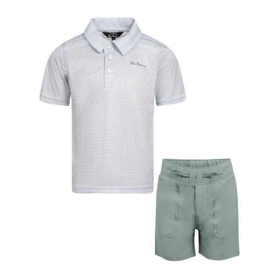 Ben Sherman Clothes Boys’ 2-Piece Tech Polo Short Outfit Set – Includes Short Sleeve Polo Shirt & Shorts, Comfortable Everyday Clothing for Baby, Toddler, Little & Big Boys Gray/ Green M10/12