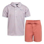Ben Sherman Clothes Boys  2-Piece Tech Polo Short Outfit Set   Includes Short Sleeve Polo Shirt & Shorts, Comfortable Everyday Clothing for Baby, Toddler, Little & Big Boys Gray/ Light Red 7