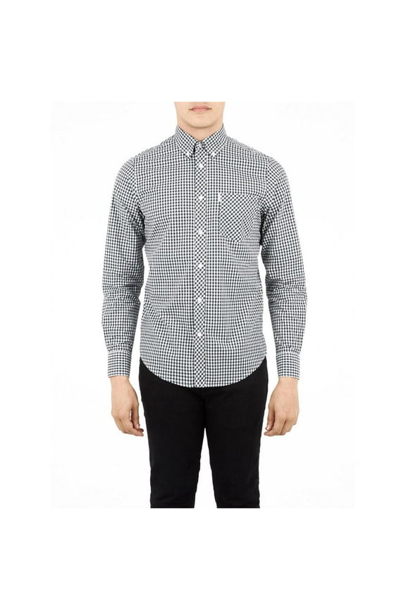 Ben Sherman - Gingham Mens Button-Up Long Sleeve Shirt Black 2XL