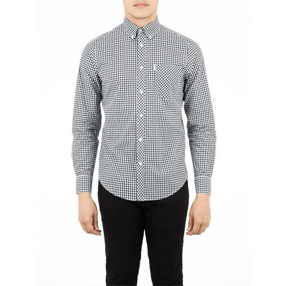 Ben Sherman - Gingham Mens Button-Up Long Sleeve Shirt Black MD