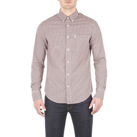 Ben Sherman - Gingham Mens Button-Up Long Sleeve Shirt Deep Red LG