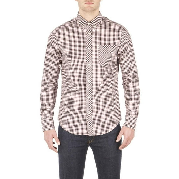 Ben Sherman - Gingham Mens Button-Up Long Sleeve Shirt Deep Red X-LG